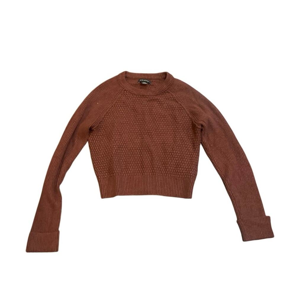 Club Monaco Cropped Knit Ribbed Sweater SZ M Cuffed Sleeve Streetwear Casual